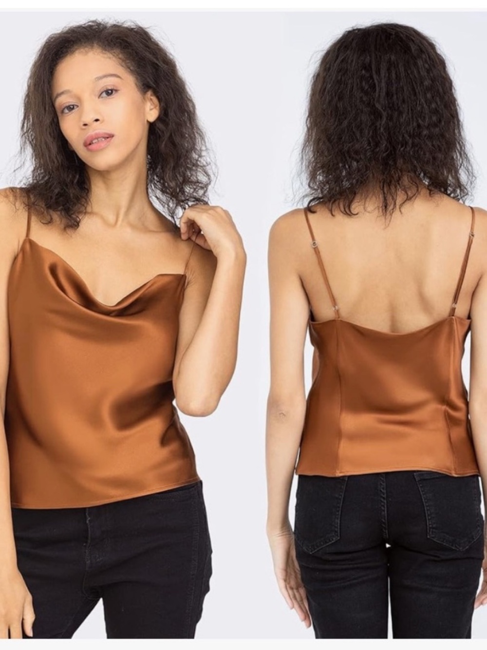 Le Lis Collection Silky Satin Cowl Neck Cami Tank Top Copper Amber Size Small